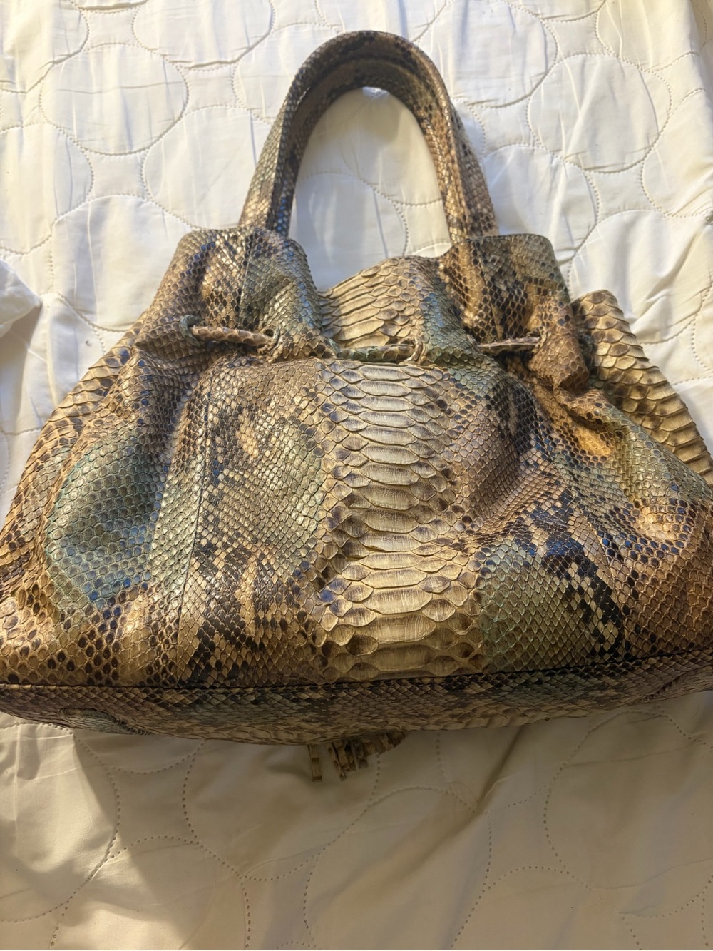 Python-Pattern Drawstring Tote Bag in Tan - Picture 6 of 13